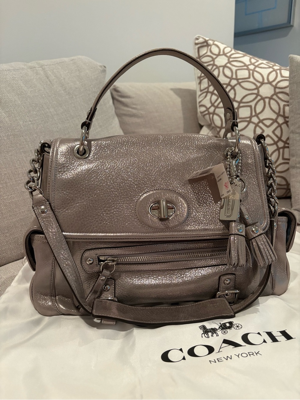 RARE COACH Sydney Metallic Silver Leather Bag